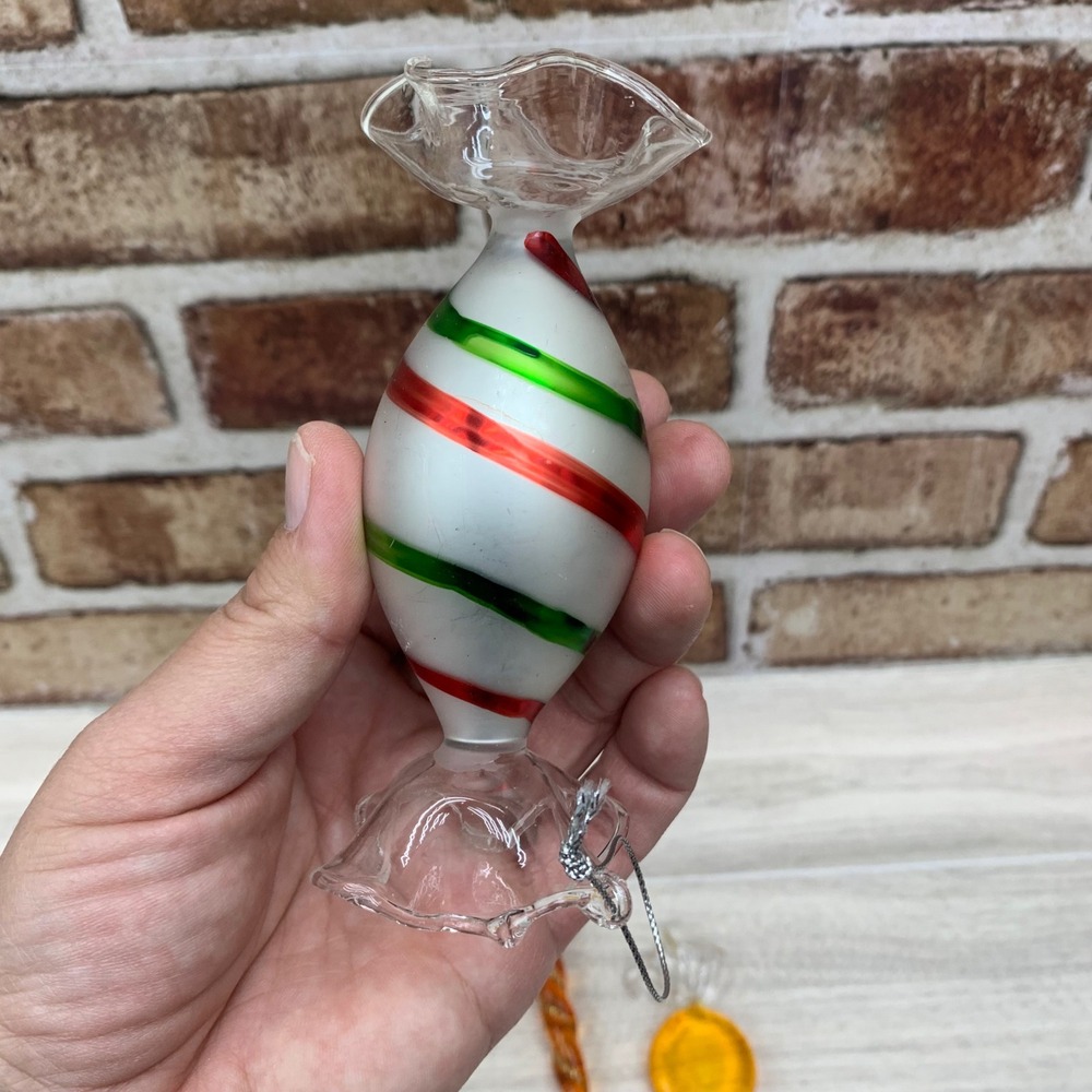VTG Candy Christmas Ornaments Set of 4 Red Green Icicle Swirl Holiday Decor - Picture 2 of 5